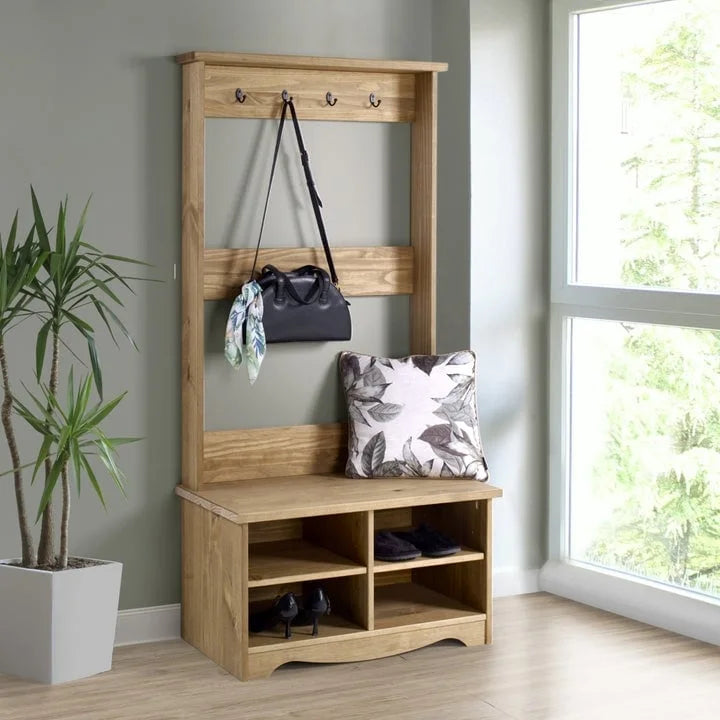 Vestiaire en bois de pin massif avec finition gris délavé