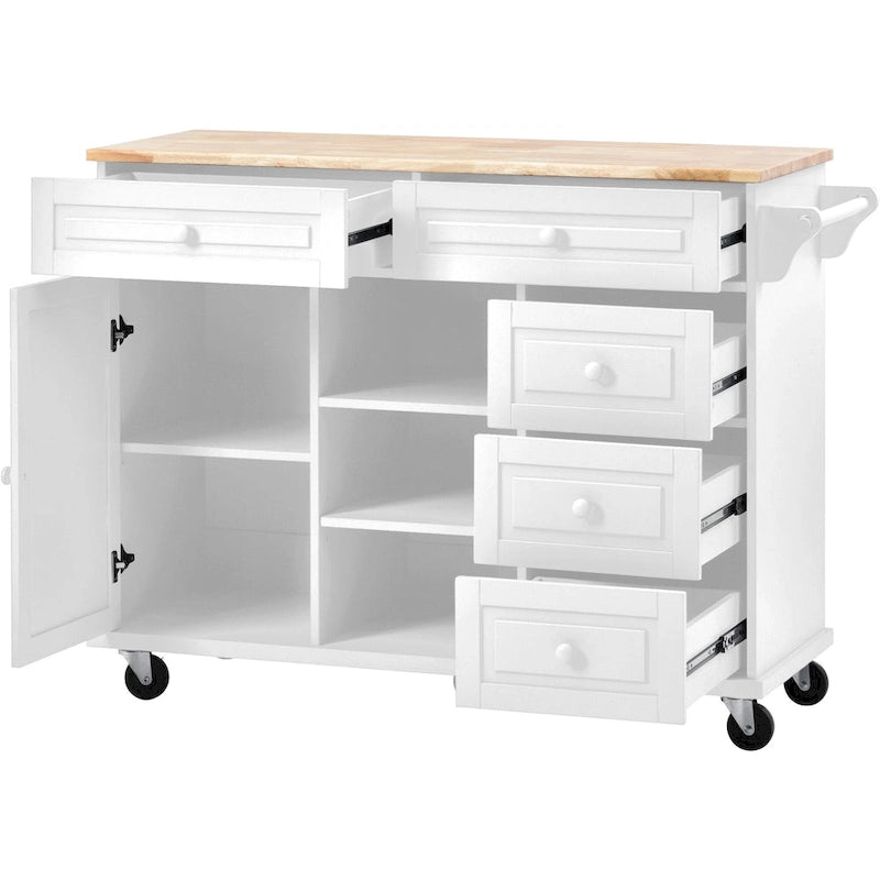52.8 in. Rolling Kitchen Island with Storage and 5 Drawers