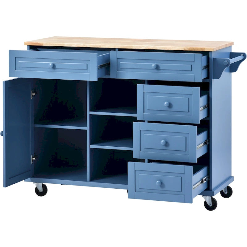 52.8 in. Rolling Kitchen Island with Storage and 5 Drawers
