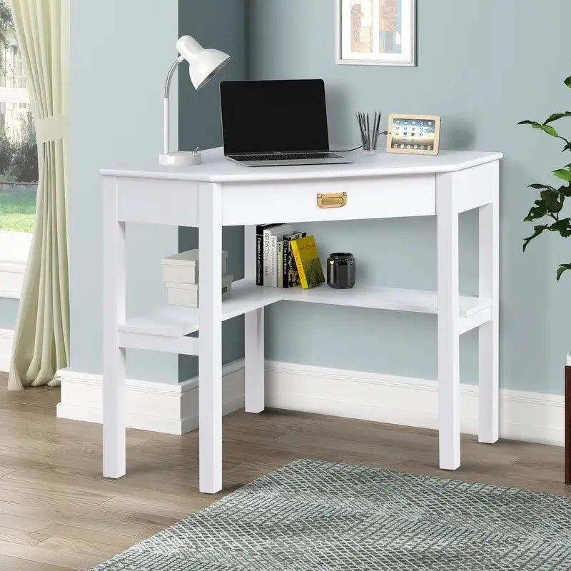 Corner Writing Desk with Keyboard Tray and Shelves