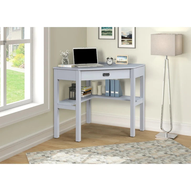 Corner Writing Desk with Keyboard Tray and Shelves