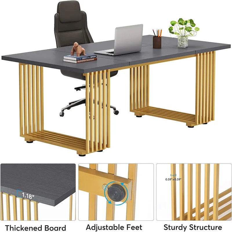 70.9 Inches Modern Office Desk Executive Desk with Gold Metal Legs