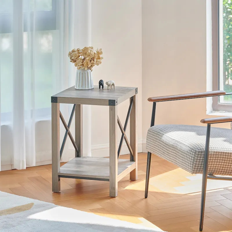16-Inch Side Table with Lower Storage Shelf