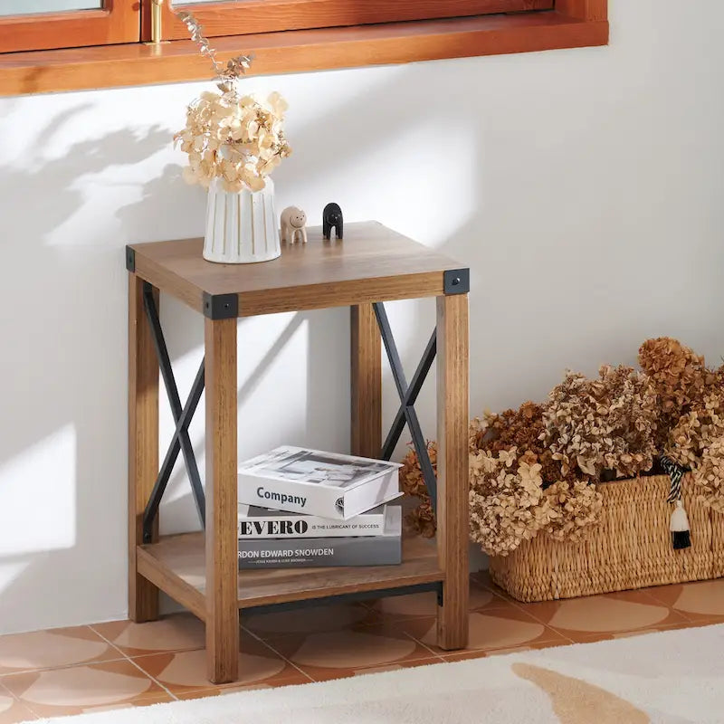 16-Inch Side Table with Lower Storage Shelf