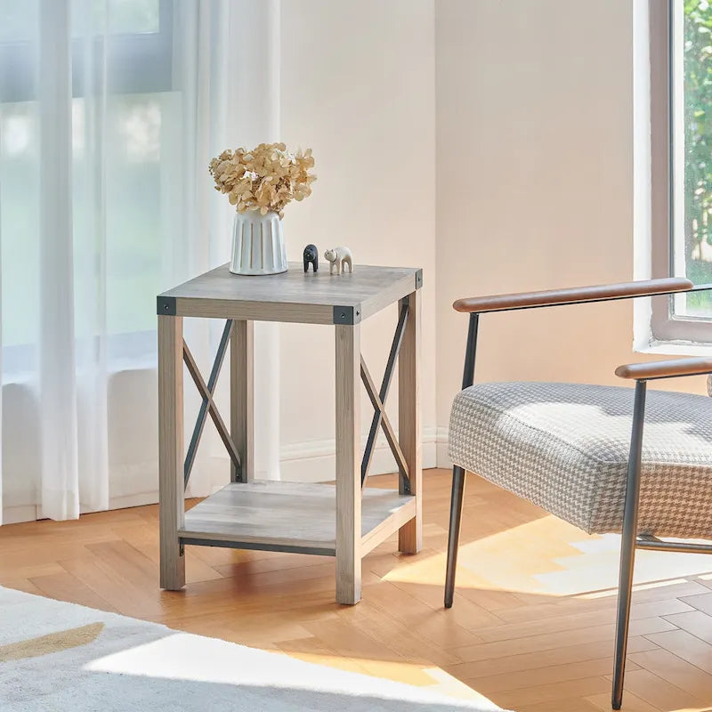 16-Inch Side Table with Lower Storage Shelf
