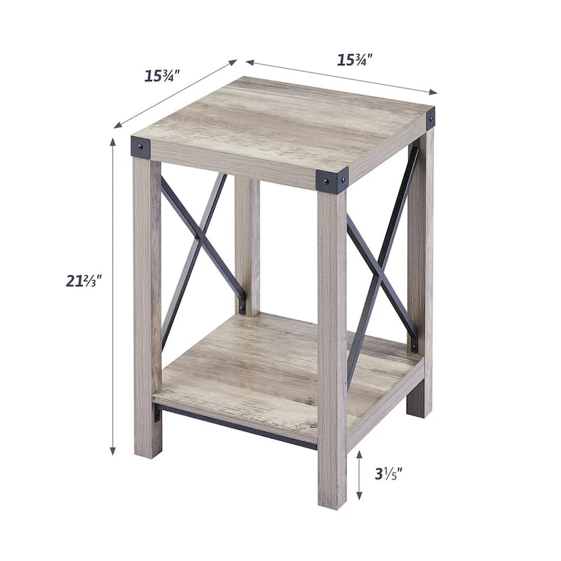 16-Inch Side Table with Lower Storage Shelf