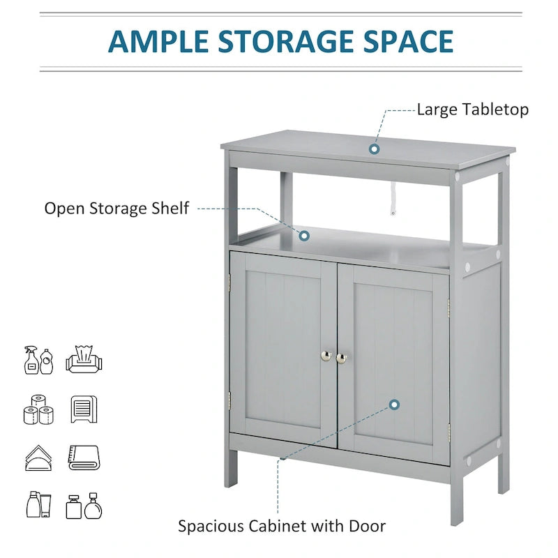 Freestanding Modern Bathroom Storage Cabinet with Open Shelf, Grey