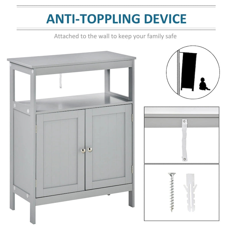 Freestanding Modern Bathroom Storage Cabinet with Open Shelf, Grey