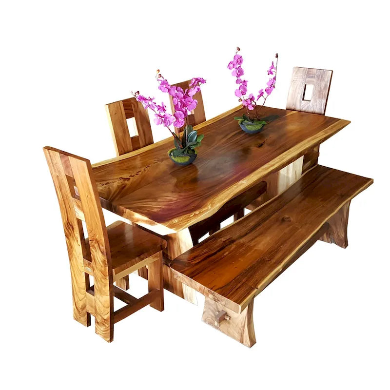 71-Inch Suar Live Edge Solid Wood Slab Dining Table (Table Only)