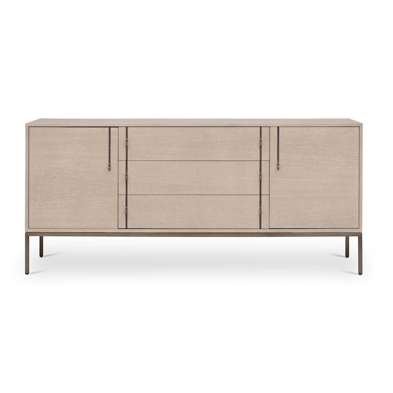 Oak Veneer Buffet with Stainless Steel Legs and Soft-Close Doors