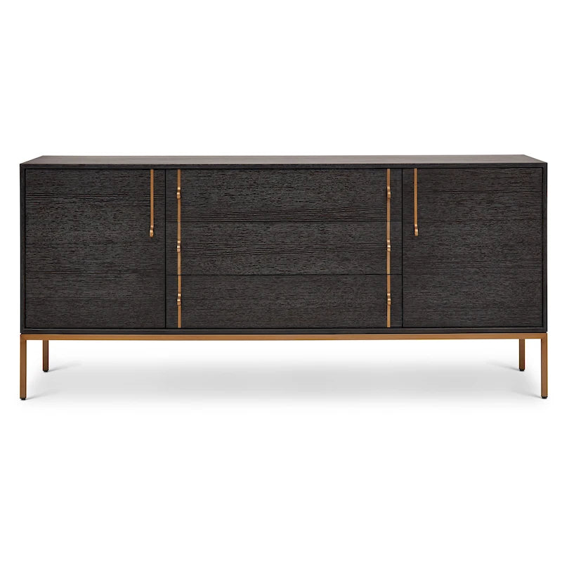 Oak Veneer Buffet with Stainless Steel Legs and Soft-Close Doors