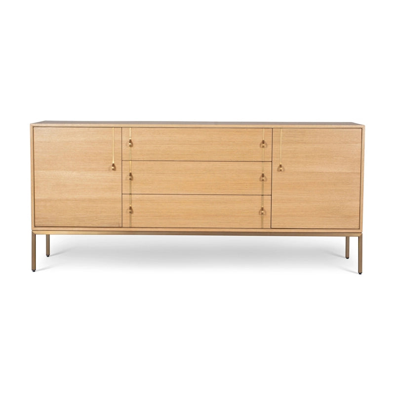 Oak Veneer Buffet with Stainless Steel Legs and Soft-Close Doors