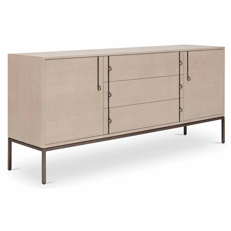 Oak Veneer Buffet with Stainless Steel Legs and Soft-Close Doors