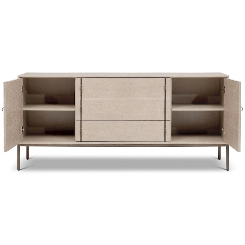 Oak Veneer Buffet with Stainless Steel Legs and Soft-Close Doors