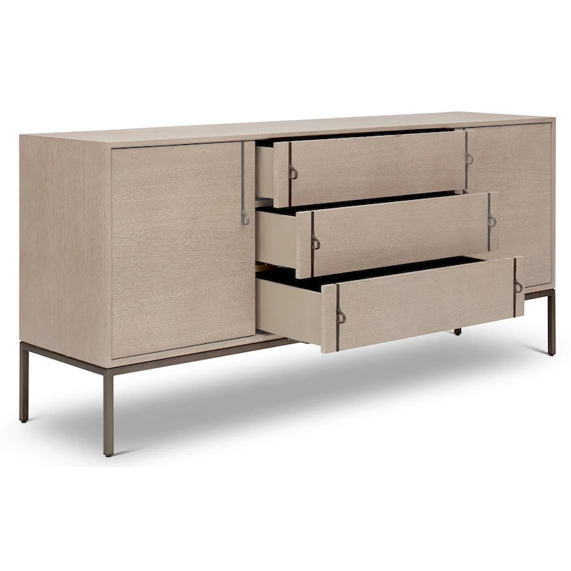 Oak Veneer Buffet with Stainless Steel Legs and Soft-Close Doors