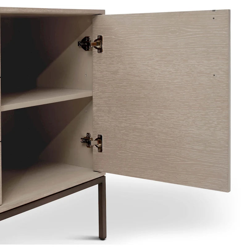 Oak Veneer Buffet with Stainless Steel Legs and Soft-Close Doors