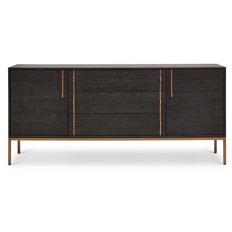 Oak Veneer Buffet with Stainless Steel Legs and Soft-Close Doors