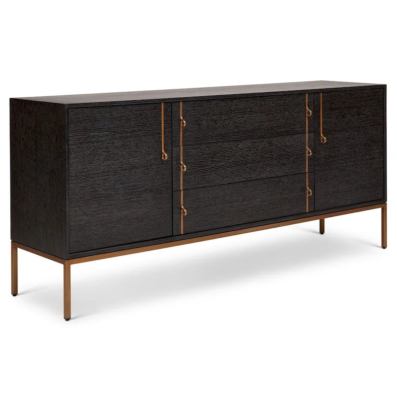 Oak Veneer Buffet with Stainless Steel Legs and Soft-Close Doors