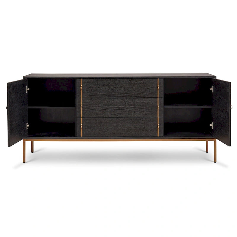 Oak Veneer Buffet with Stainless Steel Legs and Soft-Close Doors