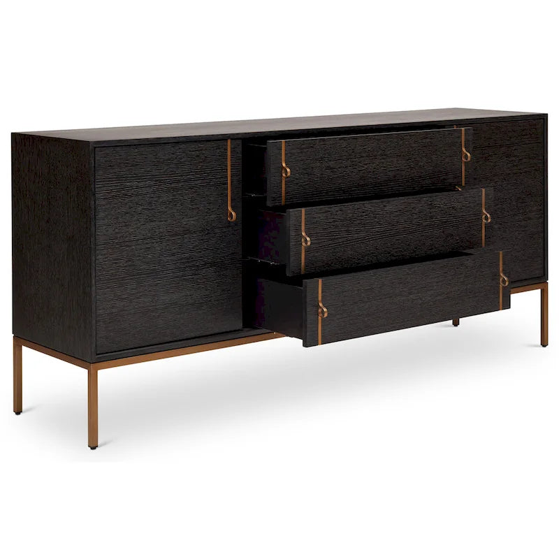 Oak Veneer Buffet with Stainless Steel Legs and Soft-Close Doors