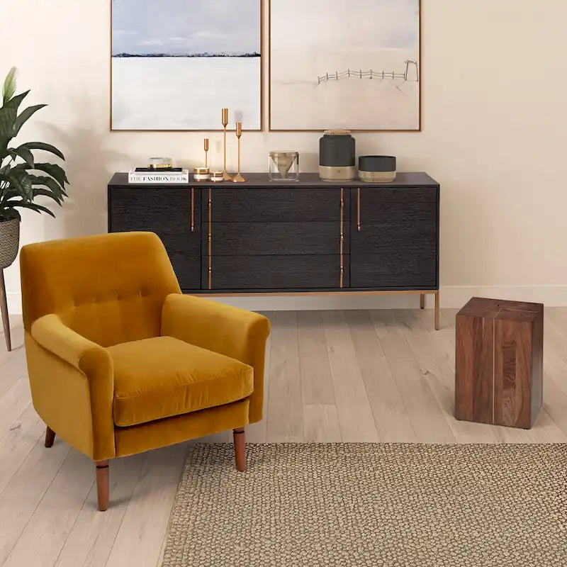 Oak Veneer Buffet with Stainless Steel Legs and Soft-Close Doors