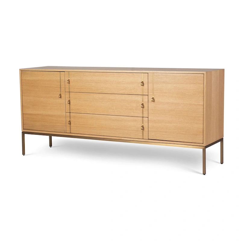Oak Veneer Buffet with Stainless Steel Legs and Soft-Close Doors
