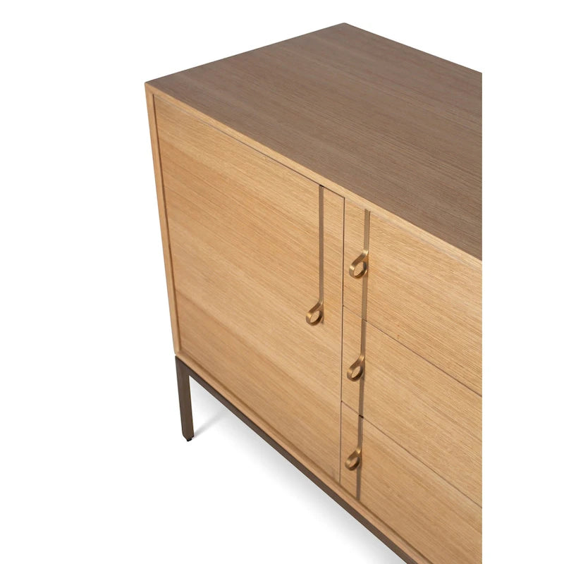 Oak Veneer Buffet with Stainless Steel Legs and Soft-Close Doors