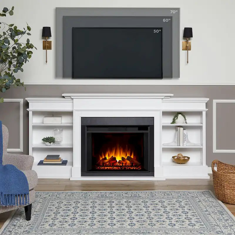 93-Inch Electric Fireplace TV Stand in White