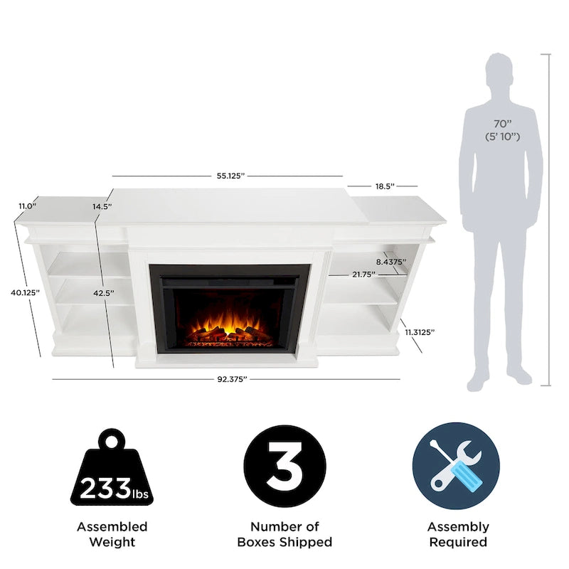 93-Inch Electric Fireplace TV Stand in White