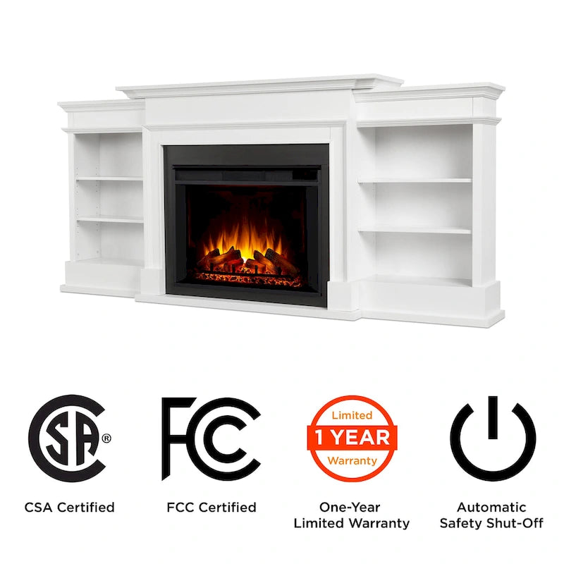 93-Inch Electric Fireplace TV Stand in White