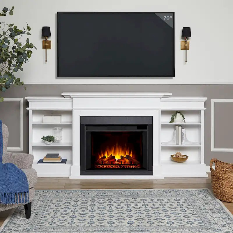 93-Inch Electric Fireplace TV Stand in White