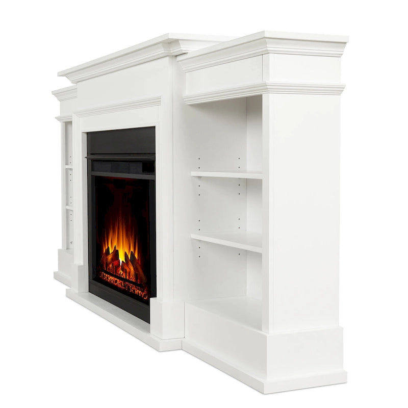 93-Inch Electric Fireplace TV Stand in White