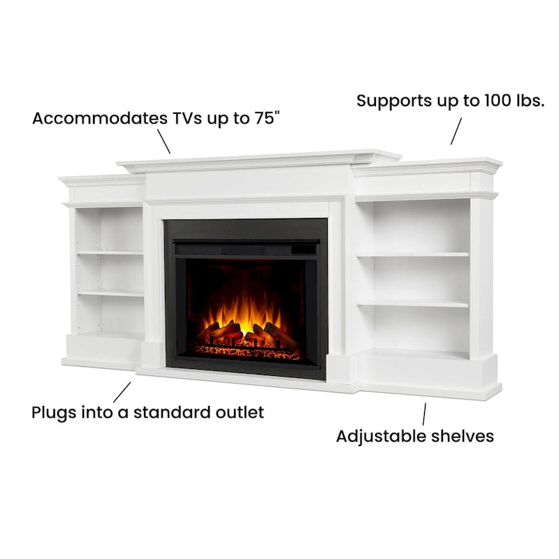 93-Inch Electric Fireplace TV Stand in White