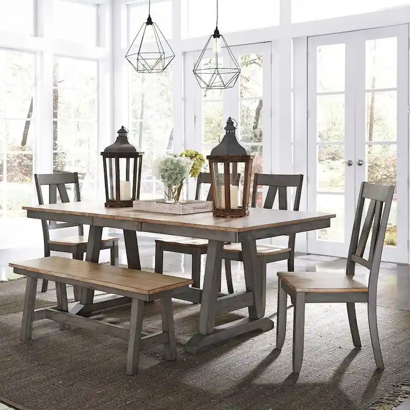Gray and Sandstone Rubberwood Backless Bench