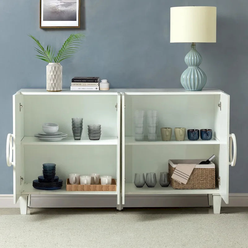 58-Inch Sideboard Buffet with Geometric Doors and Solid Wood Handles