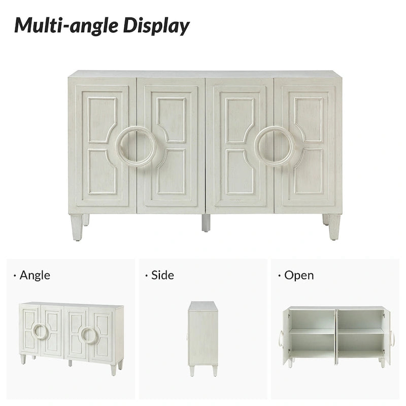 58-Inch Sideboard Buffet with Geometric Doors and Solid Wood Handles