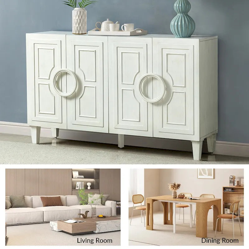58-Inch Sideboard Buffet with Geometric Doors and Solid Wood Handles