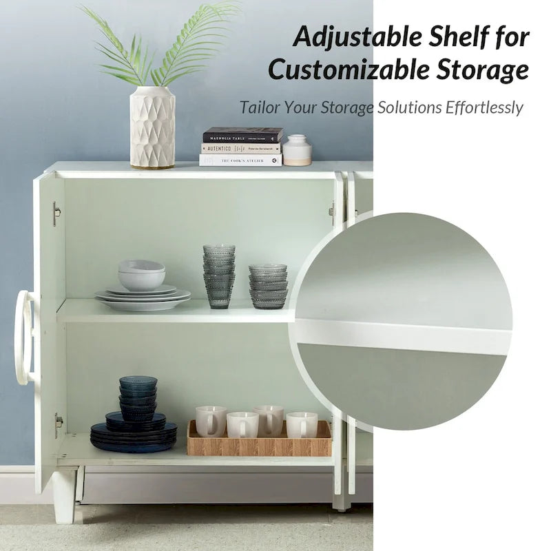 58-Inch Sideboard Buffet with Geometric Doors and Solid Wood Handles