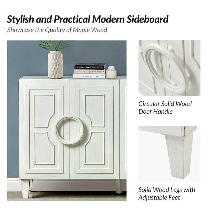 58-Inch Sideboard Buffet with Geometric Doors and Solid Wood Handles