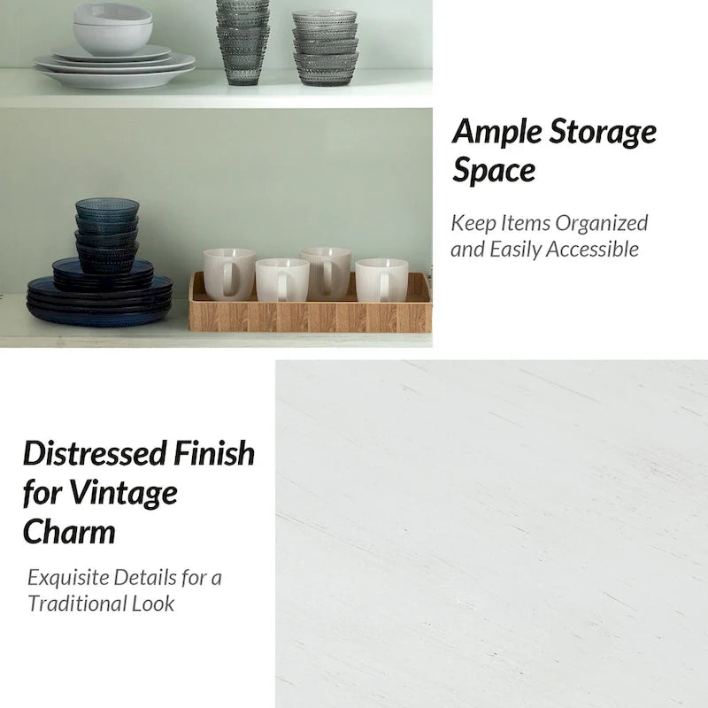 58-Inch Sideboard Buffet with Geometric Doors and Solid Wood Handles