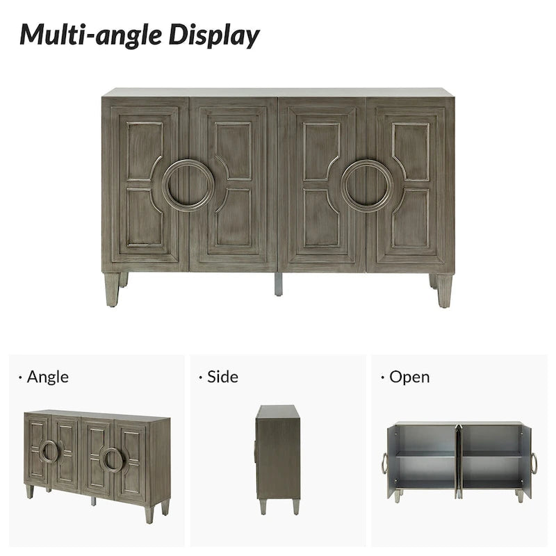 58-Inch Sideboard Buffet with Geometric Doors and Solid Wood Handles