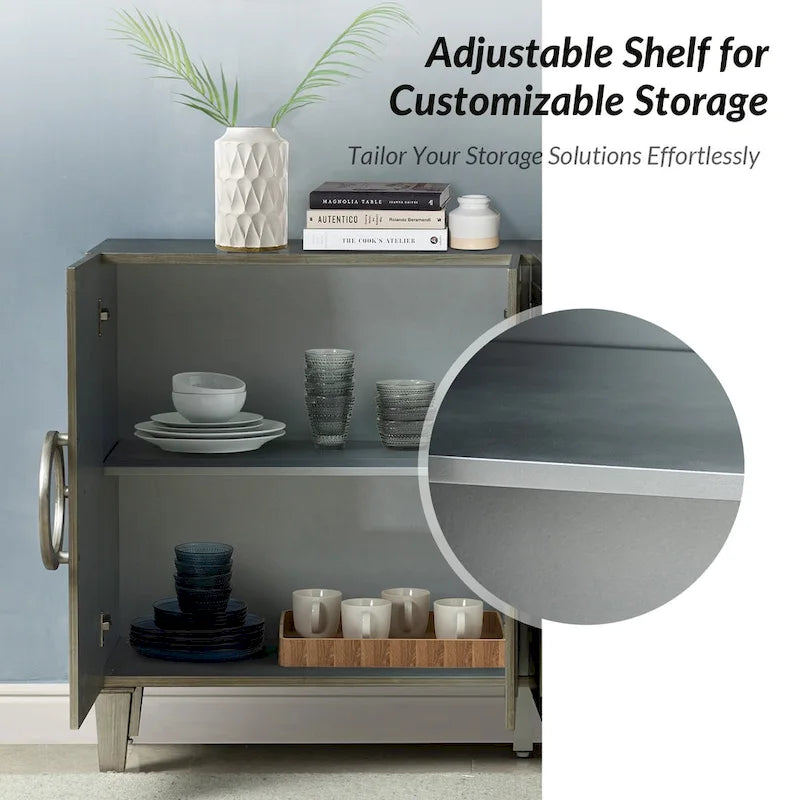 58-Inch Sideboard Buffet with Geometric Doors and Solid Wood Handles