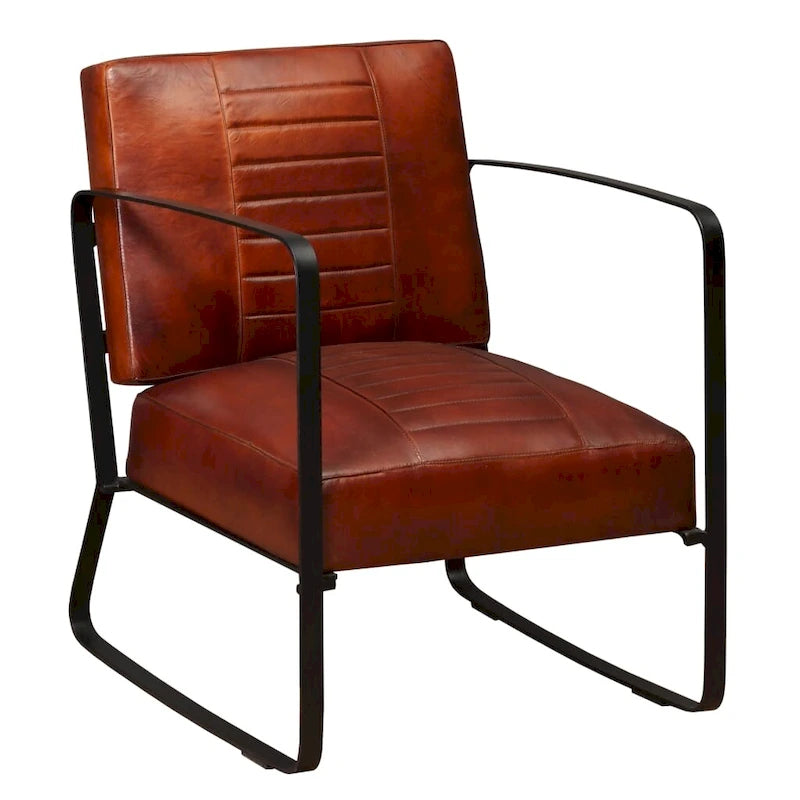 Lounge Chair with Genuine Leather and Steel Frame