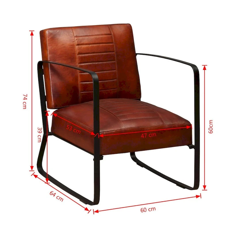 Lounge Chair with Genuine Leather and Steel Frame