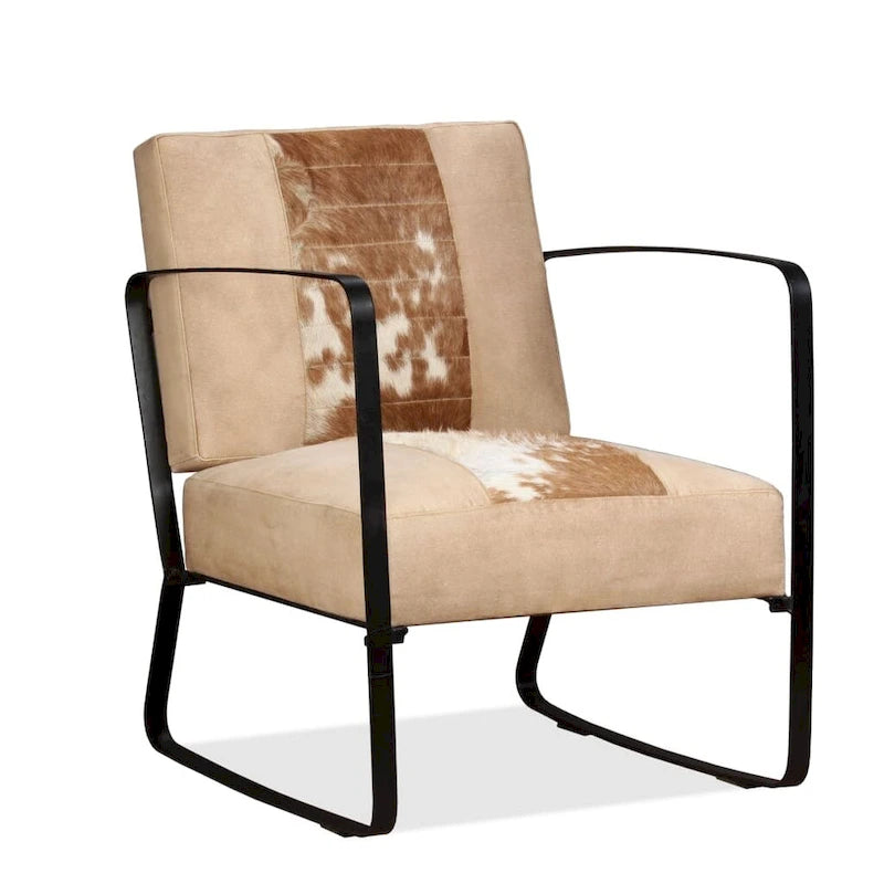 Lounge Chair with Genuine Leather and Steel Frame