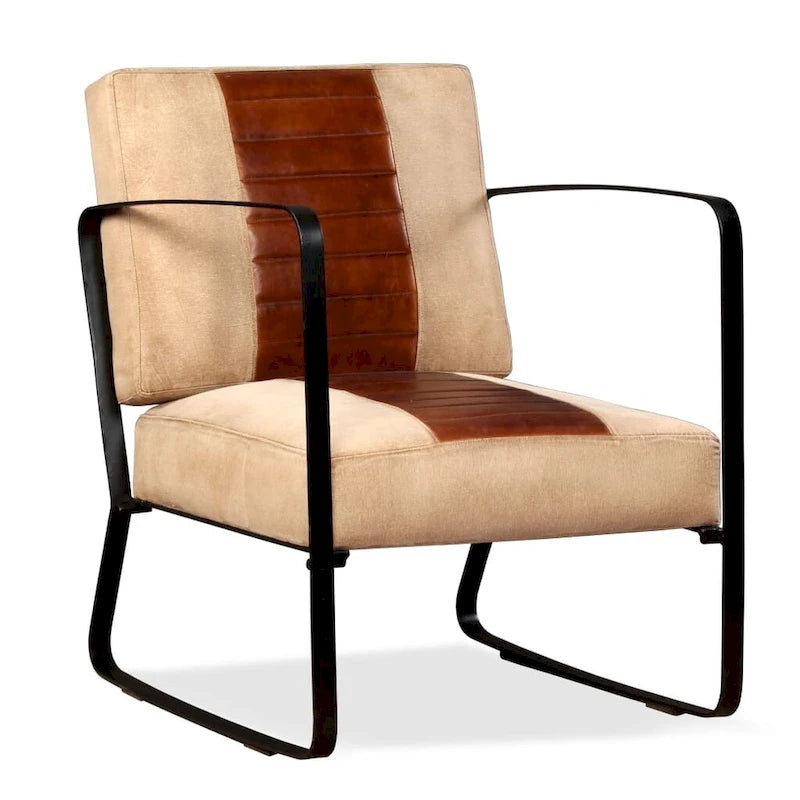 Lounge Chair with Genuine Leather and Steel Frame