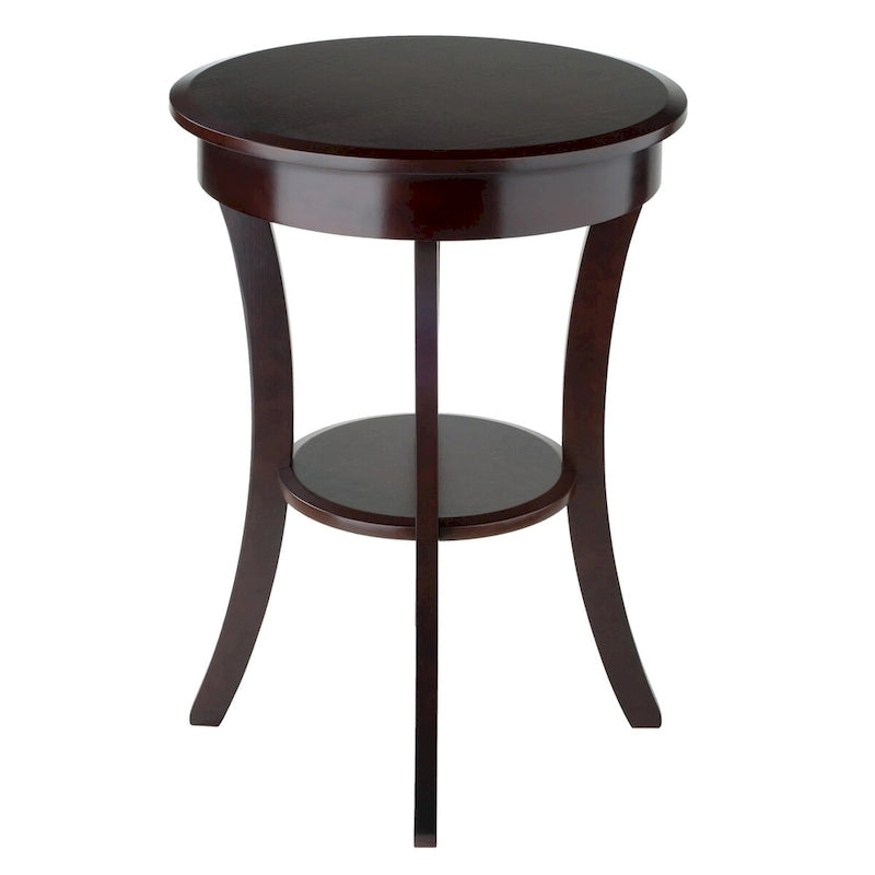 Round Accent Table with Drawer and Shelf in Cappuccino, 20W x 20D x 27H