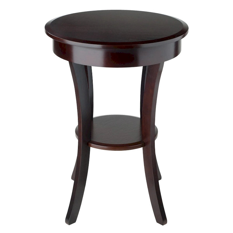 Round Accent Table with Drawer and Shelf in Cappuccino, 20W x 20D x 27H