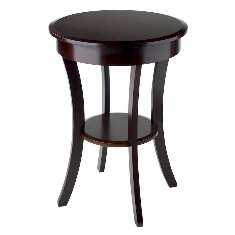 Round Accent Table with Drawer and Shelf in Cappuccino, 20W x 20D x 27H