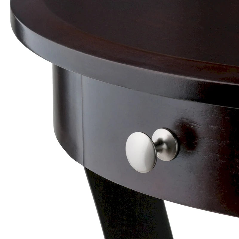 Round Accent Table with Drawer and Shelf in Cappuccino, 20W x 20D x 27H